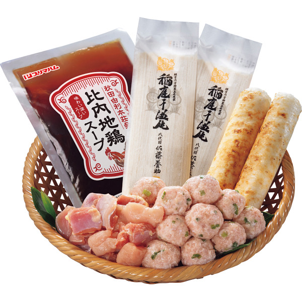 比内地鶏　きりたんぽ鍋と佐藤養助稲庭うどんセット(2〜3人前)