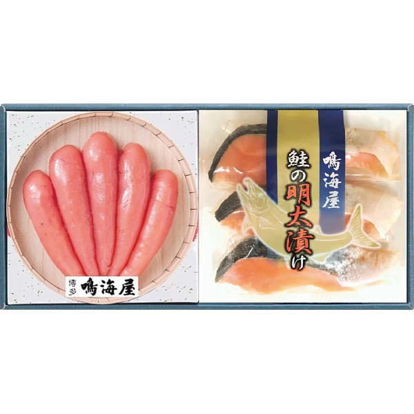 鳴海屋辛子明太子と鮭の明太漬詰合せ